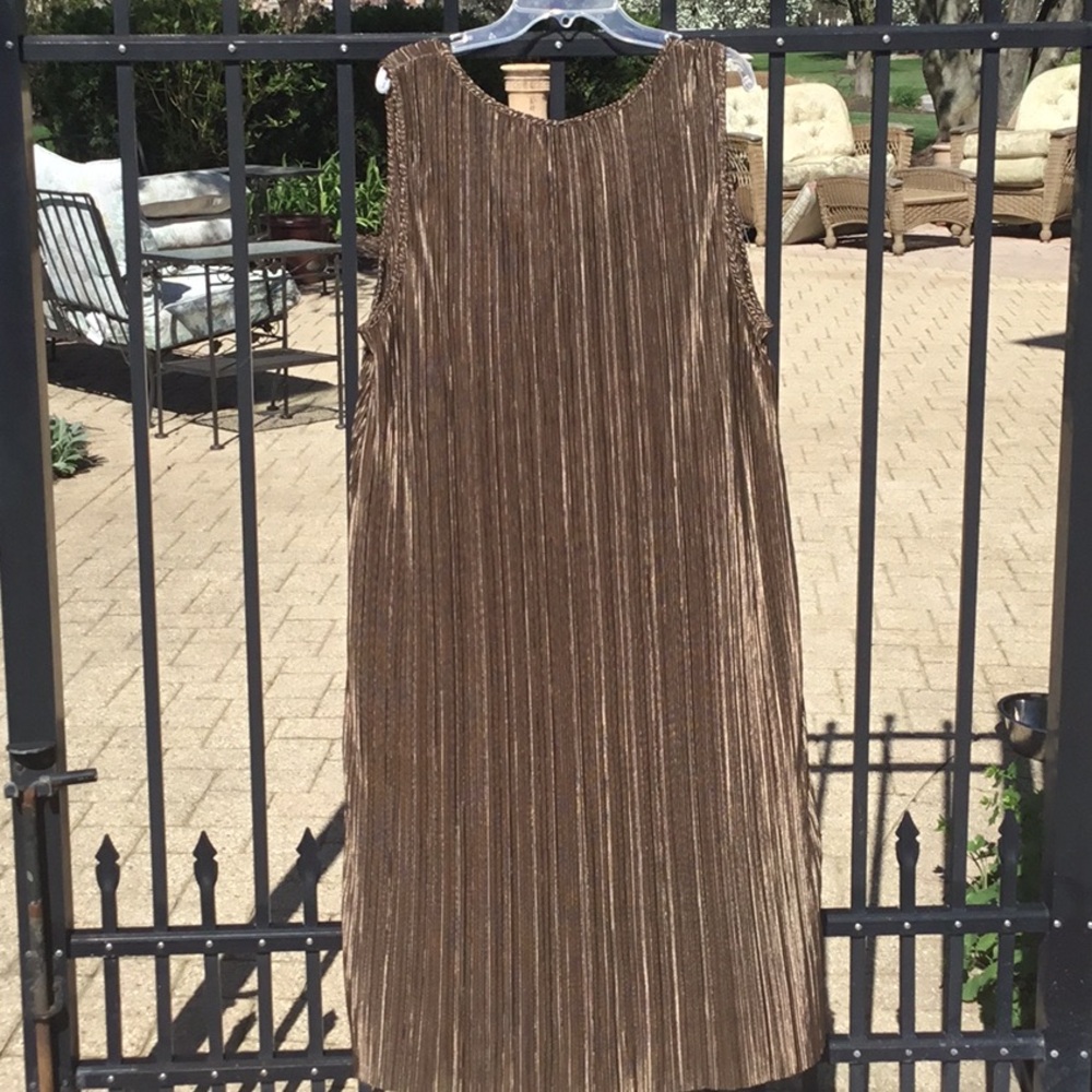 NWT Beach Swim Cover Up Wrinkle free Vaca Bronze Metallic Accordion Pleat Dress - Picture 11 of 16